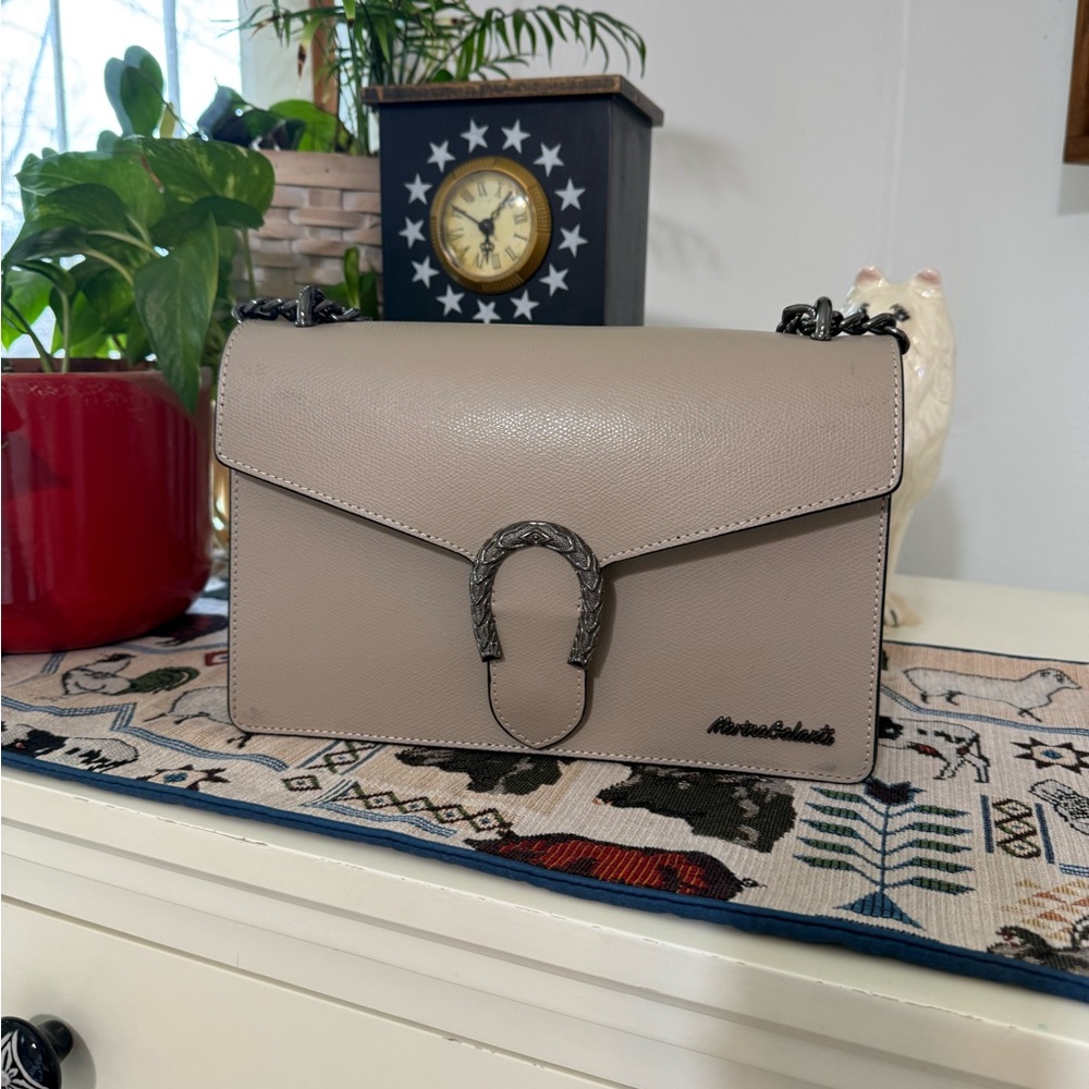 Marina Galanti Taupe Leather Shoulder Bag with Chain Strap